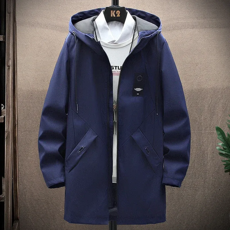 Winter Hooded Jacket Fleece Lined Windproof Mid-Length Coat - Detailed view