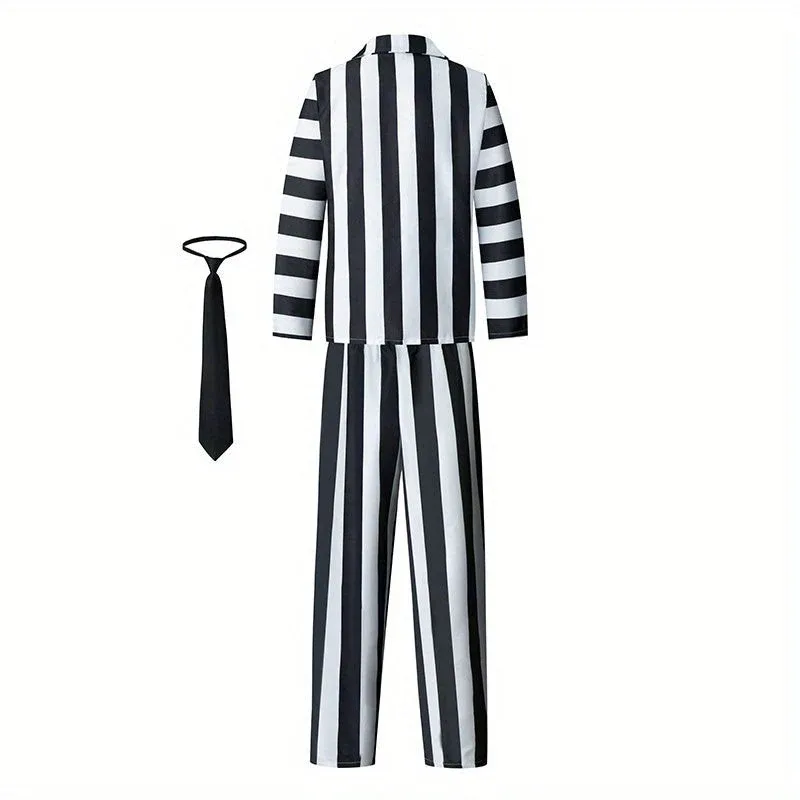 Striped Costume Suit Black and White Movie Character Design - Detailed view