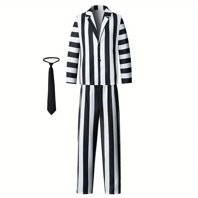 Striped Costume Suit Black and White Movie Character Design - Product example