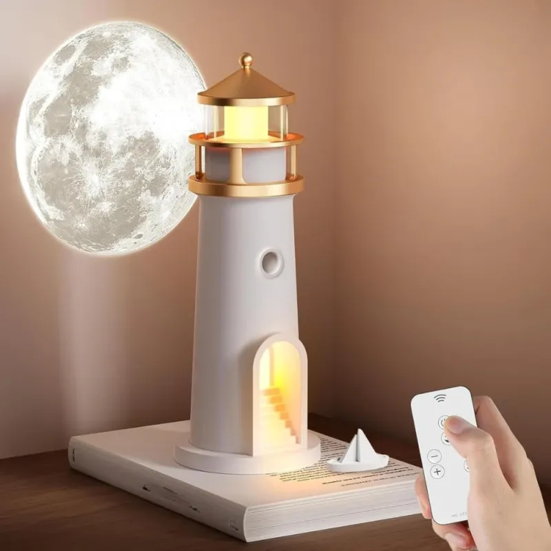 Lighthouse Moon Lamp 3D Projection Night Light With Bluetooth Speaker - Detailed view