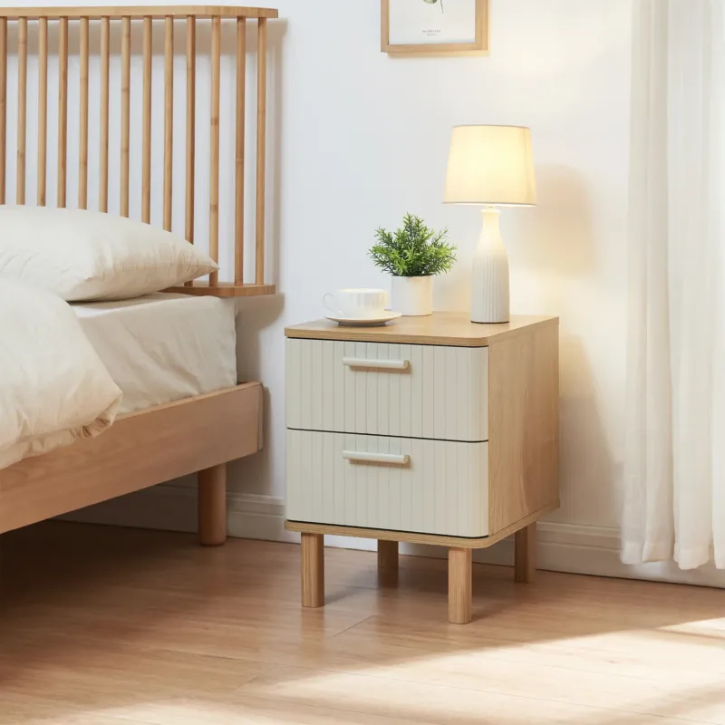 Nachttisch Ferrersp mit 2 Schubladen 50x40x40 cm Eicheoptik/Sandfarben [en.casa]