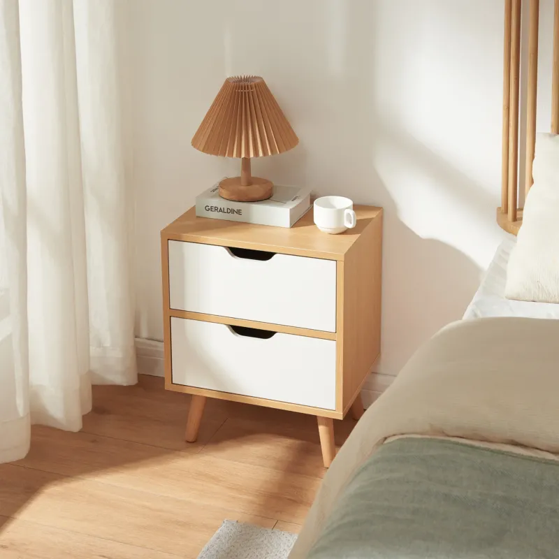 Nachttisch Bordkak mit Schubladen Eicheoptik/Weiß [en.casa]