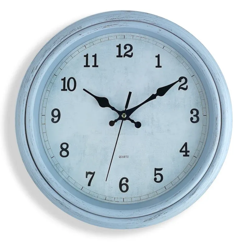Vintage Wall Clock Distressed Blue Frame Design - Product showcase