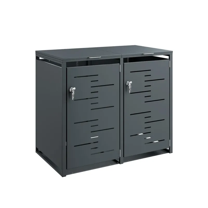 SoBuy | Mülltonnenboxen | Mülltonnenbox 2er 240l Metall abschließbar | Dark Gray | OGS64-DG