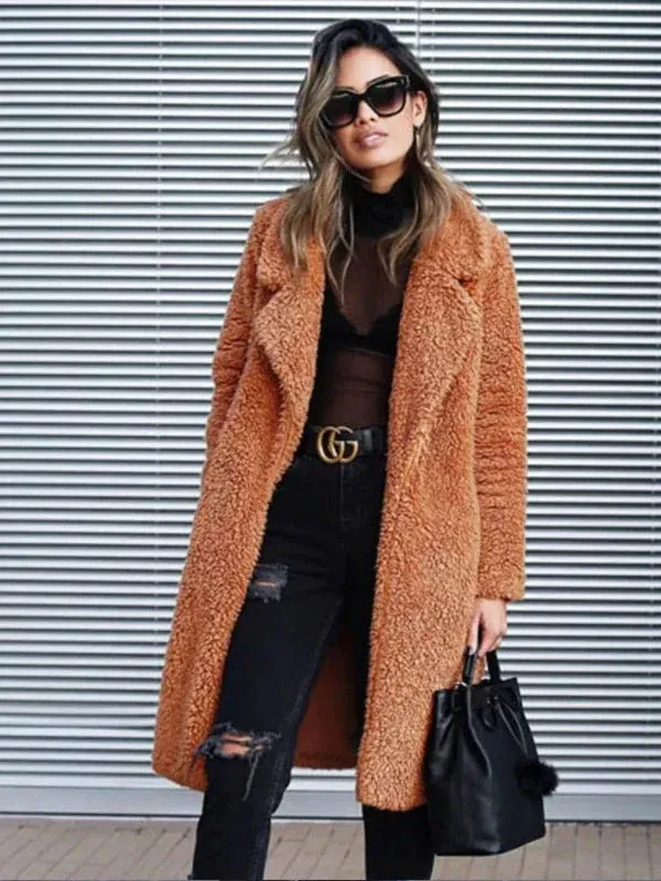 Plush Teddy Coat Long Oversized Winter Outerwear - Detailed view