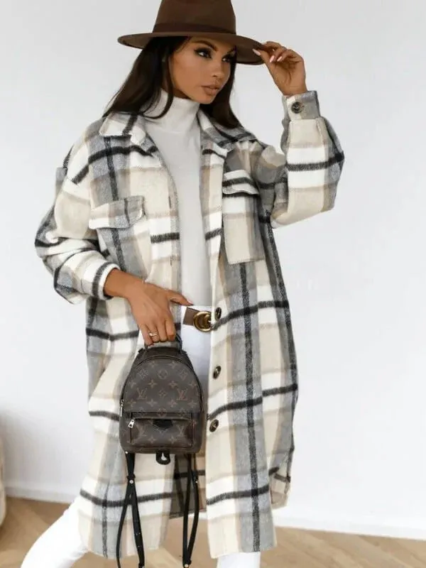 Plaid Wool Blend Coat Oversized Check Pattern - Product showcase