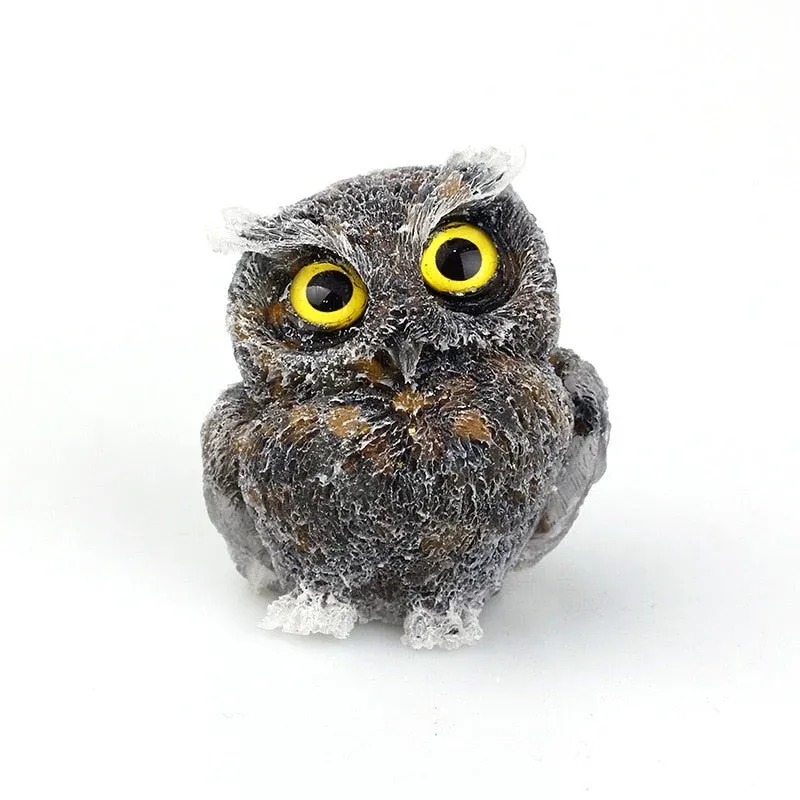 Natural Crystal Owl Figurine Handcrafted Blue Agate Eyes - Product example