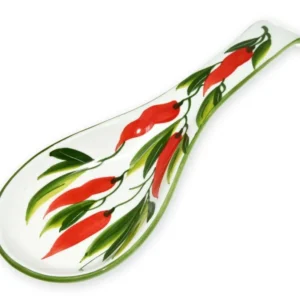Handgemachte Löffelablage aus Italienischer Keramik, bemalt mit Peperoni