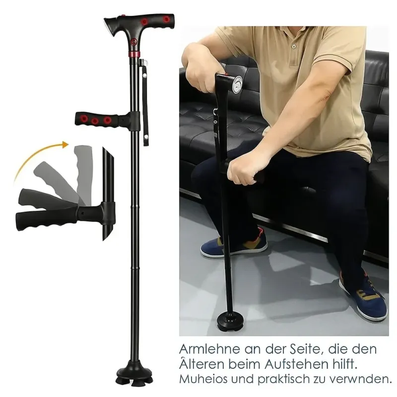 Gehstock höhenverstellbar mit LED-Licht und Alarm aus Aluminium