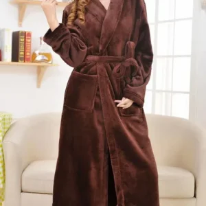 Plush Bathrobe Long Soft Brown Fleece Womens Loungewear - Product showcase