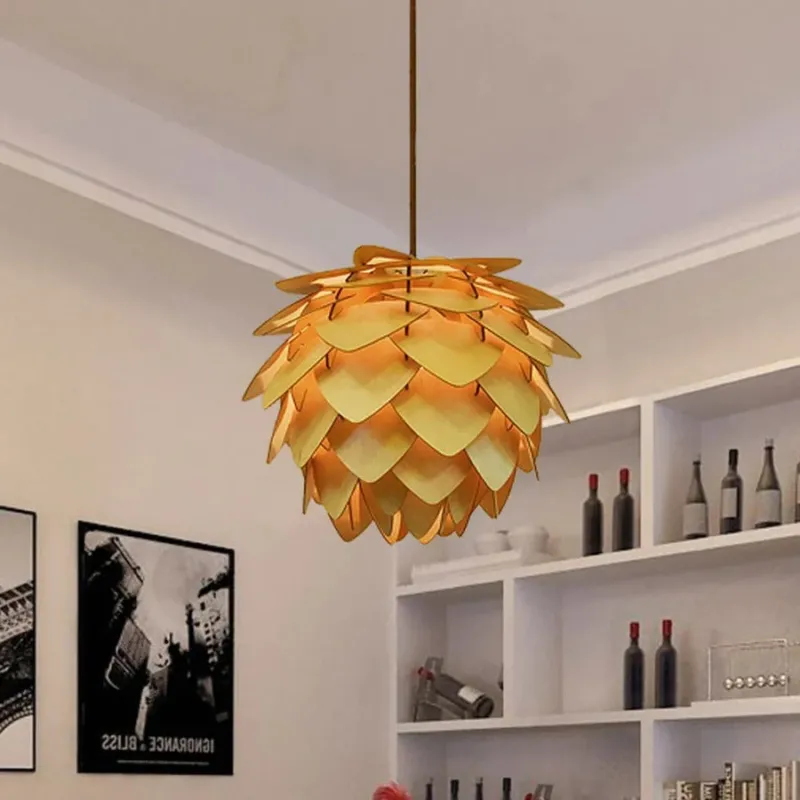 Wooden Pine Cone Pendant Light Rustic Natural Finish - Product showcase