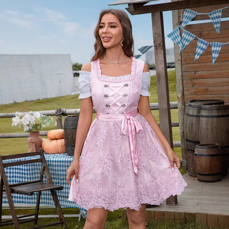 Traditional Dirndl Dress Pink Lace with White Blouse - Product example