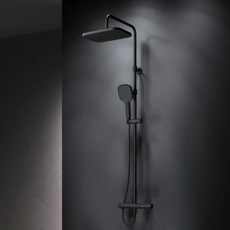 Duschsystem Play mit Thermostat und Regendusche, Schwarz – F078W422
