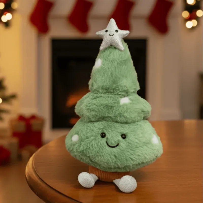 Christmas Tree Plush Toy Soft Green Holiday Figurine With Star - Product showcase