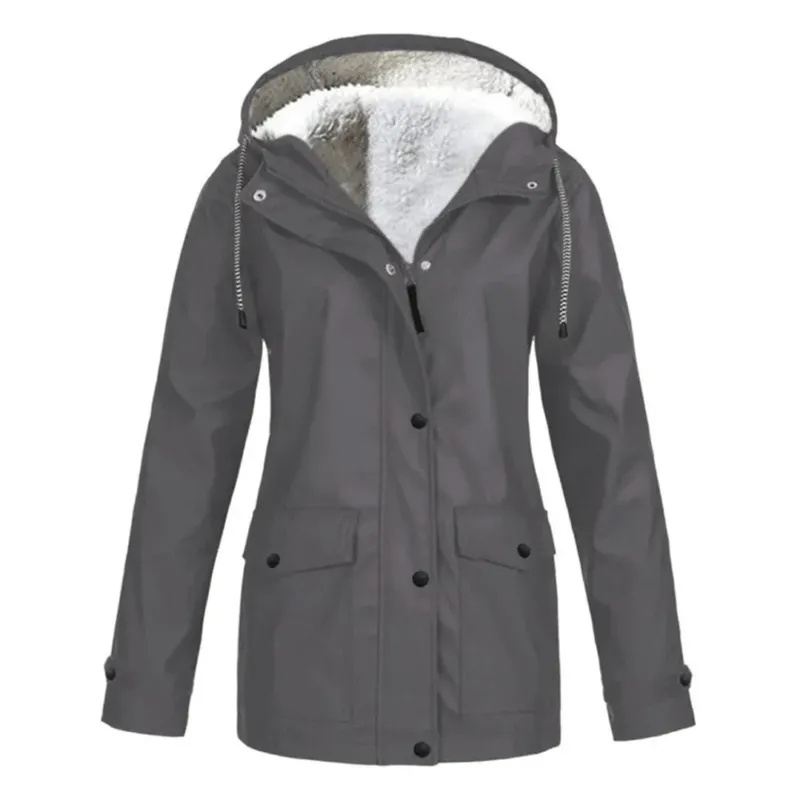 Waterproof Winter Jacket Fleece Lined Hooded Raincoat - Product showcase