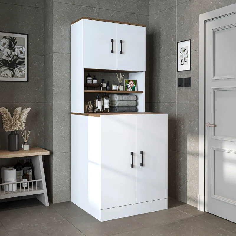 Roomart, Badezimmer Waschmaschinenschrank ATRIA, Waschmaschinenüberbau, BHT: 70 x 180 x 69 cm, in Weiß-Eiche, Anthrazit Eiche waschmaschinenschrank, waschmaschinenregal, waschturm, schrank, weiß, waschmaschinen, unterschrank, waschmaschine, trockner, haus