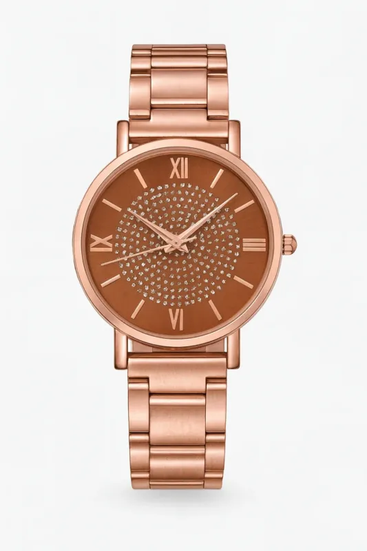 Rose Gold Watch Crystal Embellished Purple Dial - Product example