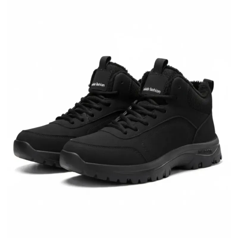 Waterproof Winter Boots Men Black Plush Lined Ankle High - Product showcase