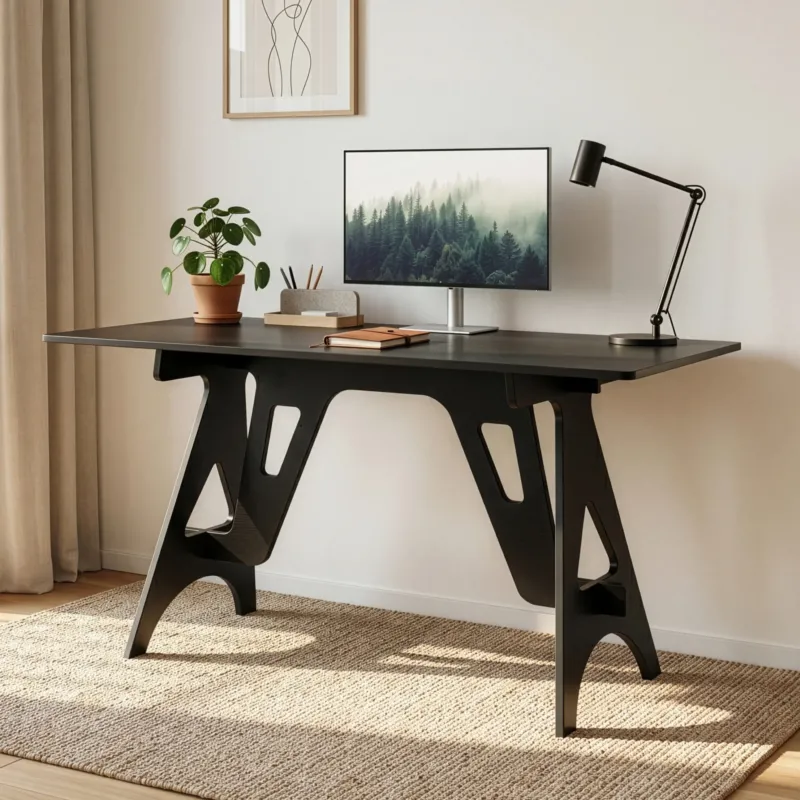 Schreibtisch Bostenenna 120x60x75 cm Schwarz mit Holzmaserung [en.casa]