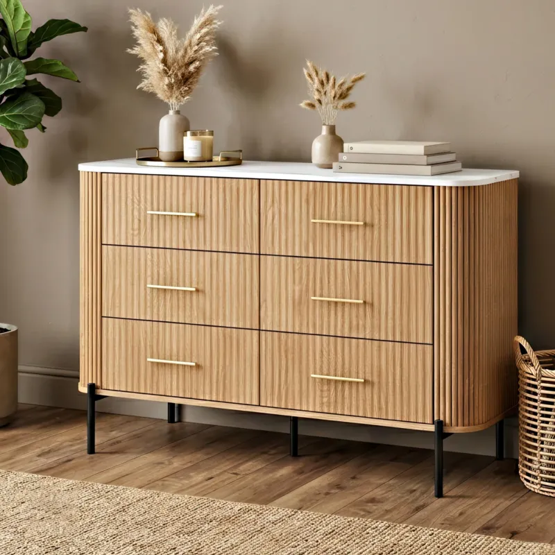 Kommode Kokunse mit 6 Schubladen 120x42x78 cm Eicheoptik [en.casa]
