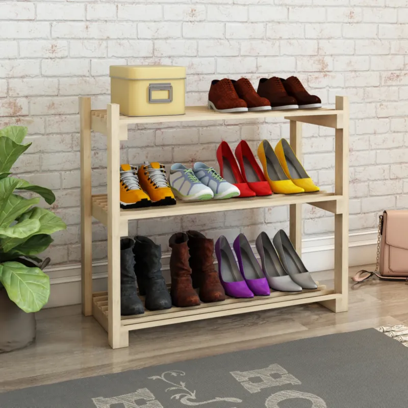 Schuhregal Them mit 3 Ablagen Kiefernholz [en.casa] - premiumXL