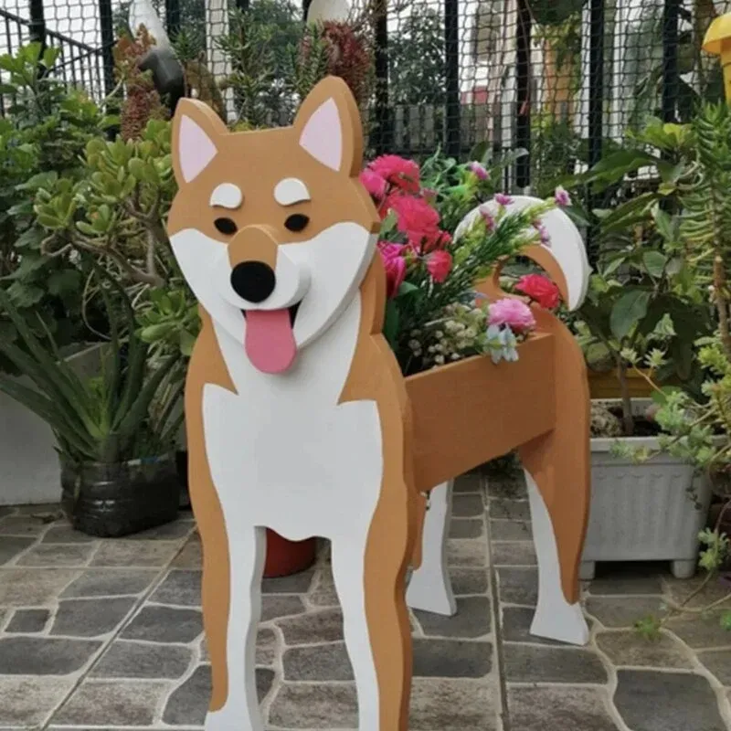 Animal Garden Planter Shiba Inu Design With Flower Holder - Product showcase