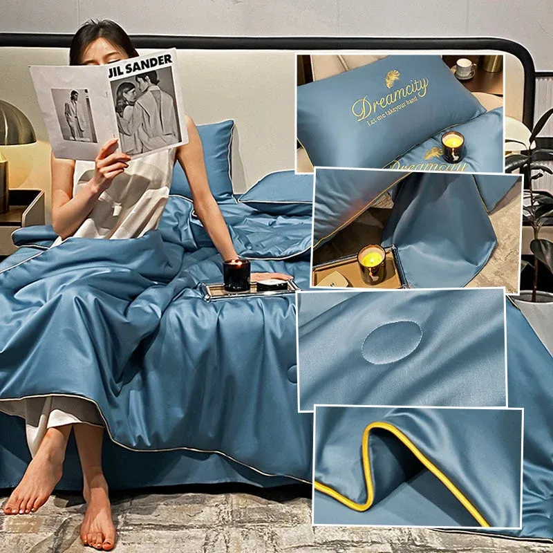 Silk Summer Quilt Set Cooling Breathable Bedding - Product showcase