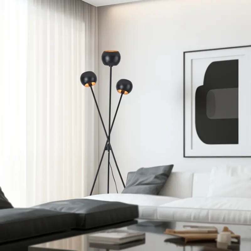 Stehlampe Nykvarn 3 - flammig Schwarz / Goldfarben [lux.pro] - premiumXL