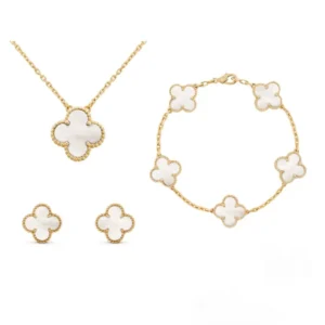 Four Leaf Clover Jewelry Set Mother of Pearl Gold Plated Collection - Product showcase