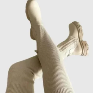 Ribbed Knit Boots Stretchy Knee High Design - Product showcase