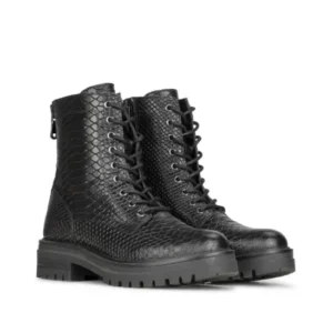 Combat Boots For Women Python Pattern Leather Lace-Up Design - Product showcase