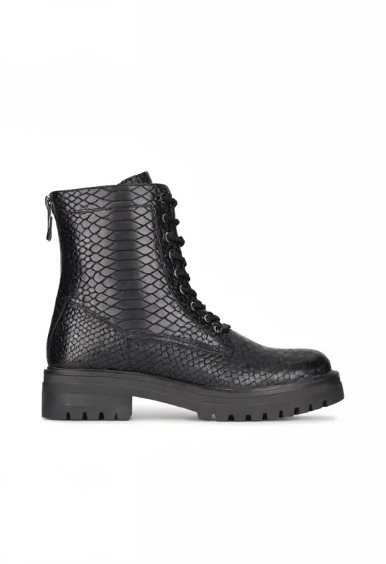 Combat Boots For Women Python Pattern Leather Lace-Up Design - Product detail 4