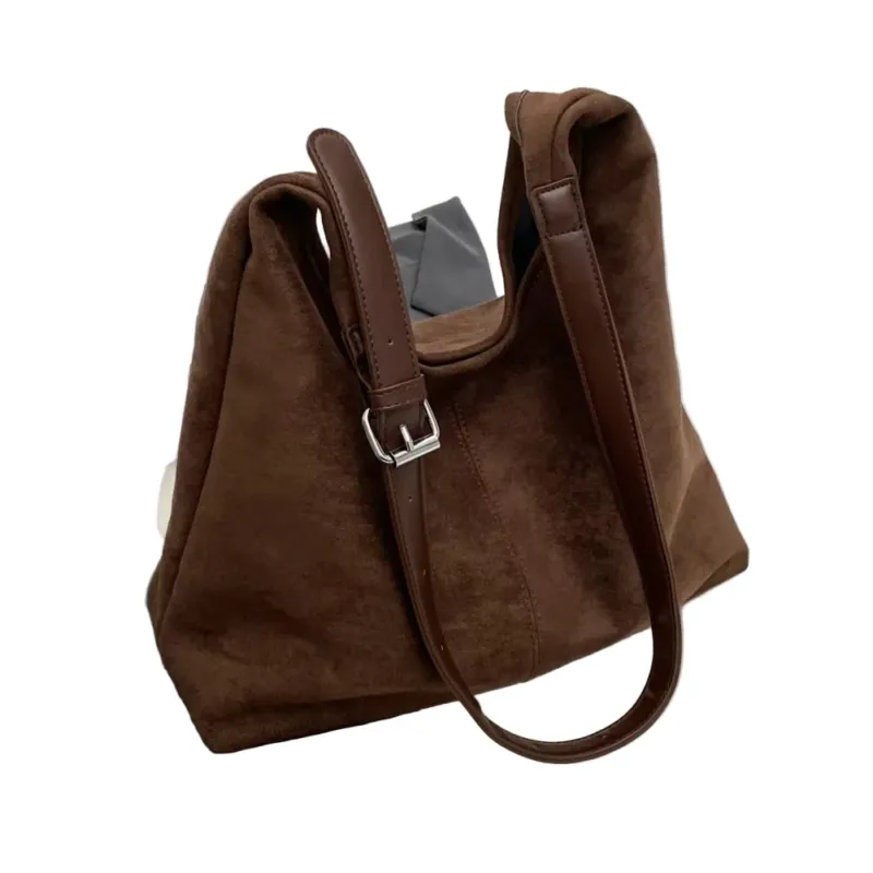 Suede Hobo Bag Premium Leather Trim With Adjustable Strap - Product detail 4