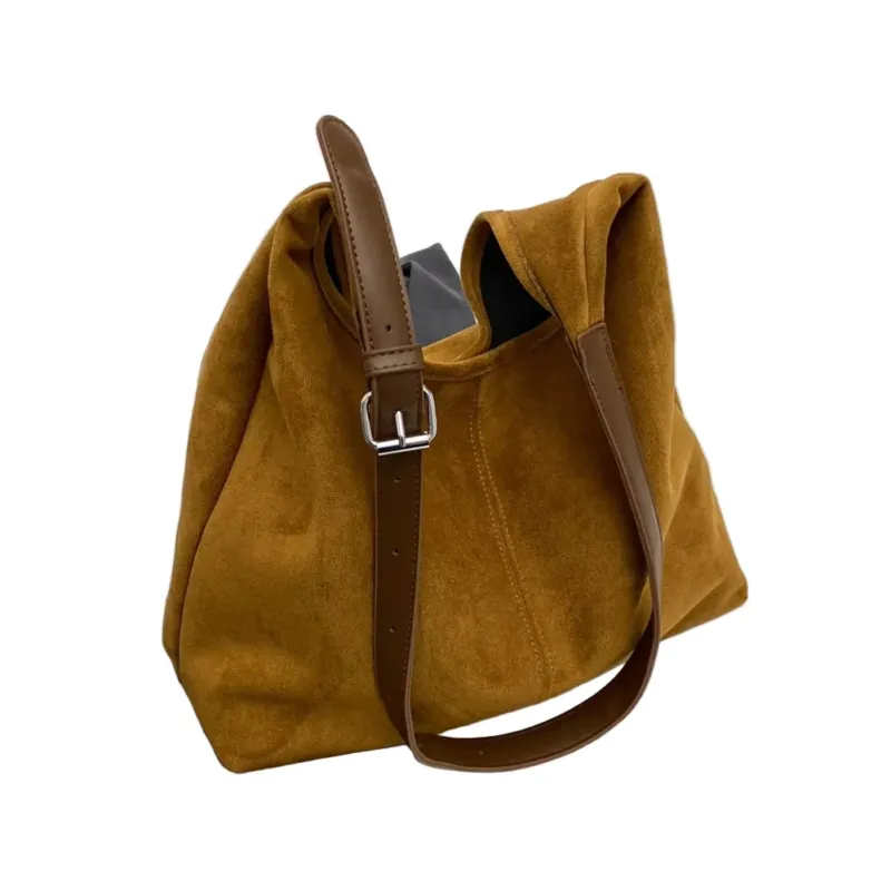 Suede Hobo Bag Premium Leather Trim With Adjustable Strap - Product showcase