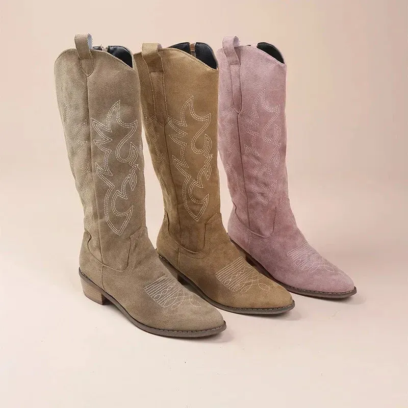 Western Suede Boots Classic Embroidered Cowgirl Design - Product example