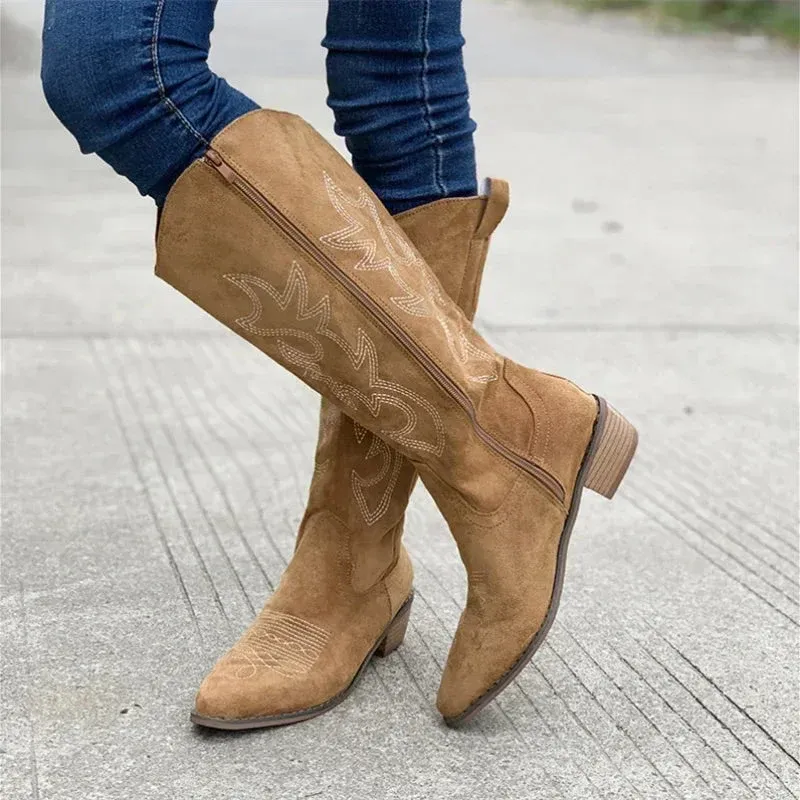 Western Suede Boots Classic Embroidered Cowgirl Design - Product showcase