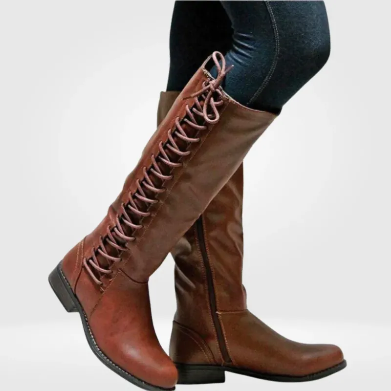 Lace Up Knee High Boots Classic Black Leather Combat Design - Product detail 4