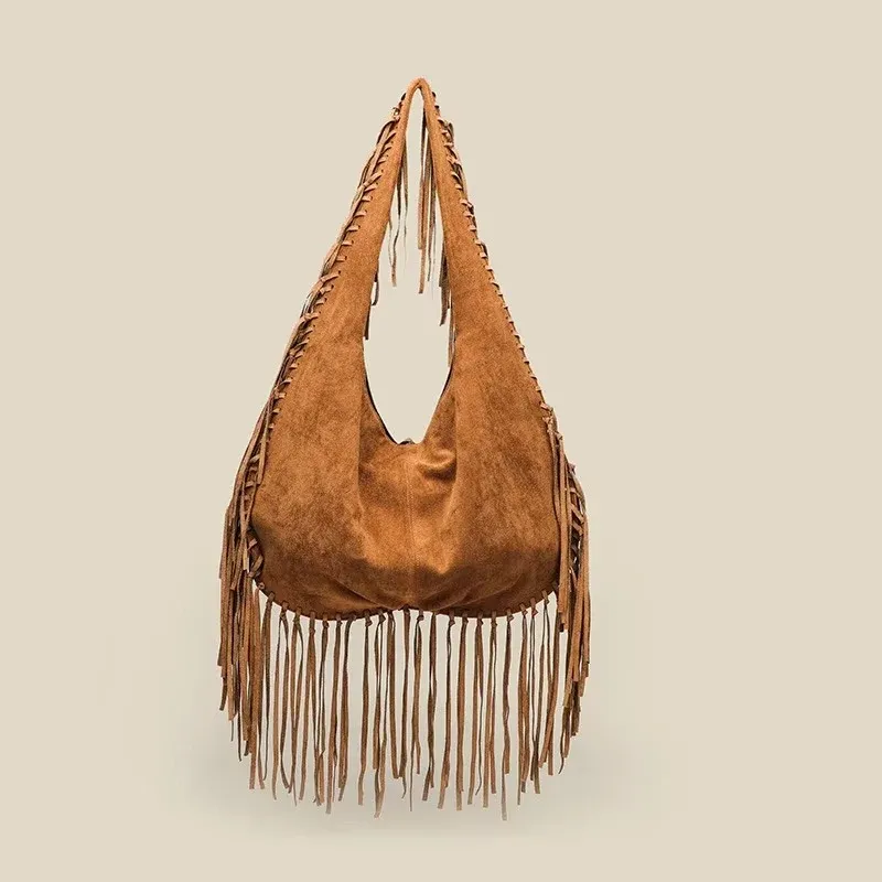 Studded Fringe Hobo Bag Black Leather Statement Design - Product detail 4
