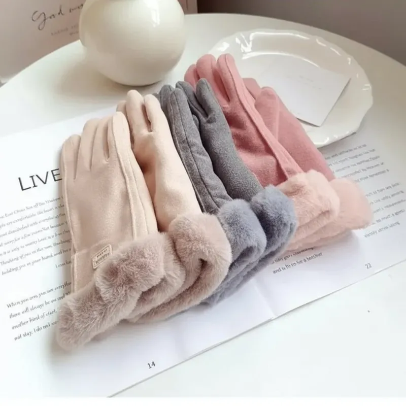 Womens Touchscreen Winter Gloves Plush Suede Fleece Lined - Detailed view
