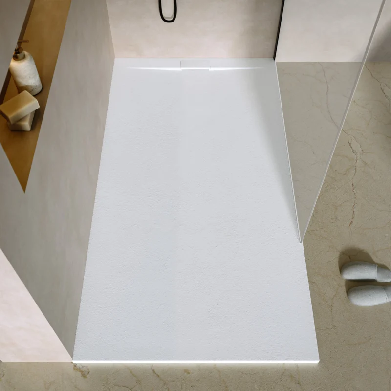 Dolvhin® Duschwanne aus Mineralguss "Ardea" | Rutschhemmende Naturstein-Optik | Kantenablauf