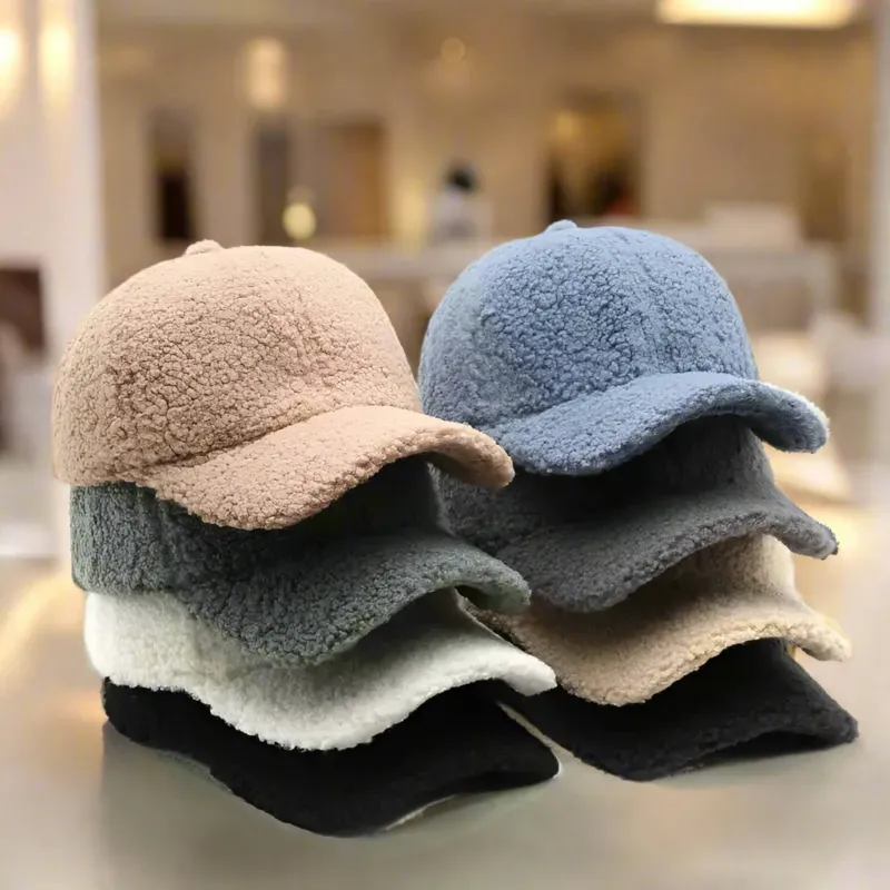 Teddy Fleece Baseball Cap Soft Sherpa Winter Hat - Detailed view