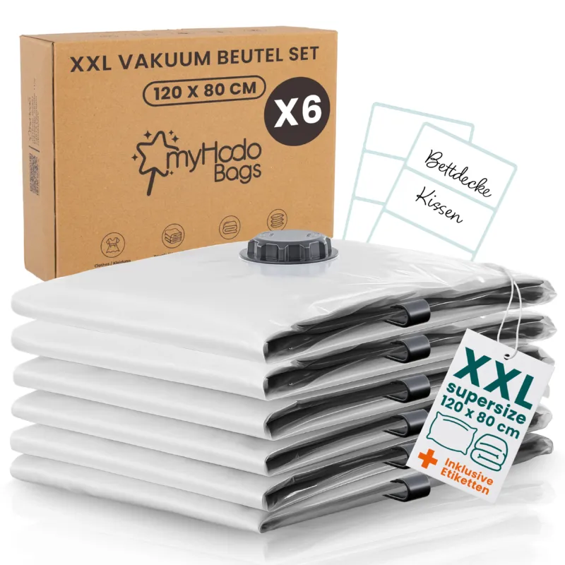 myHodo Vakuumierbeutel Kleidung Extra Groß XXL (6 Stück, 80x120 cm)