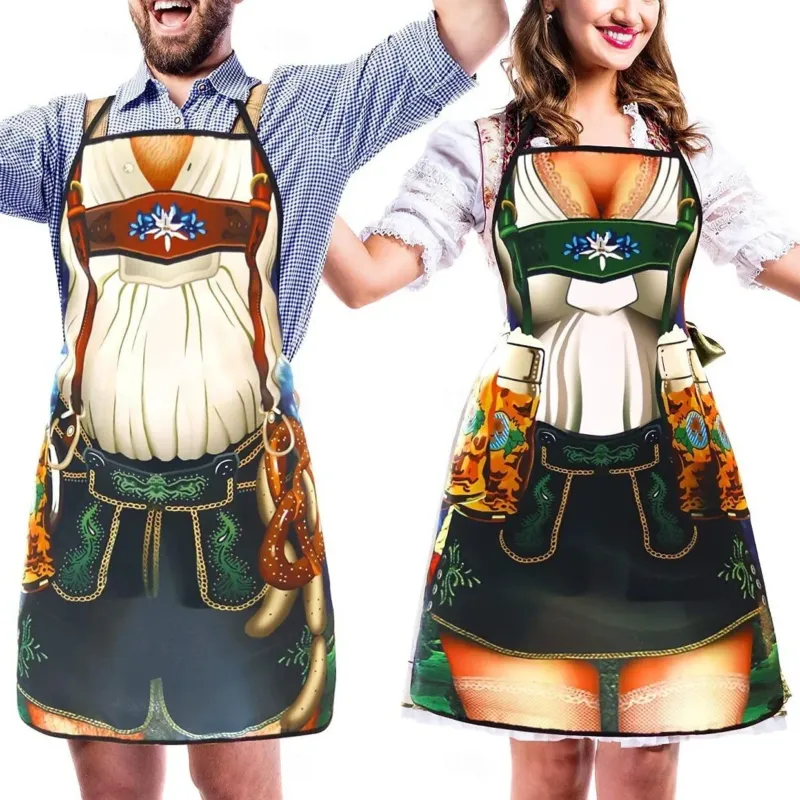 Oktoberfest Couple Aprons Traditional Dirndl Lederhosen Print - Product detail 4