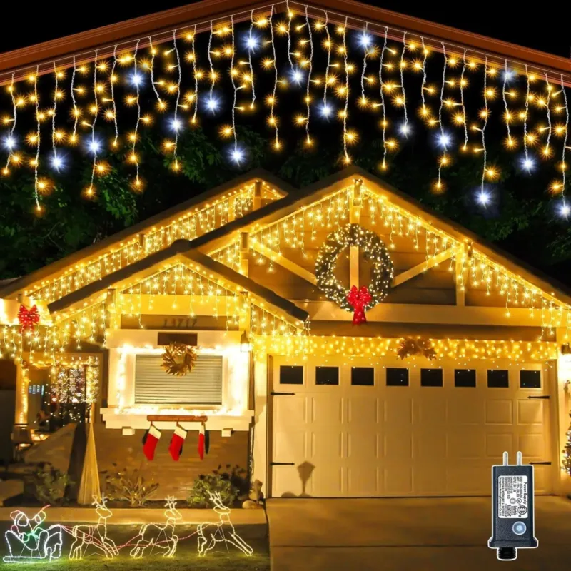 LED Icicle String Lights Warm White Flickering Effect - Product showcase