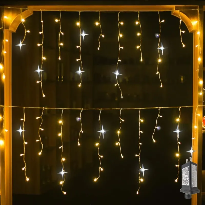 LED Icicle String Lights Warm White Flickering Effect - Product example