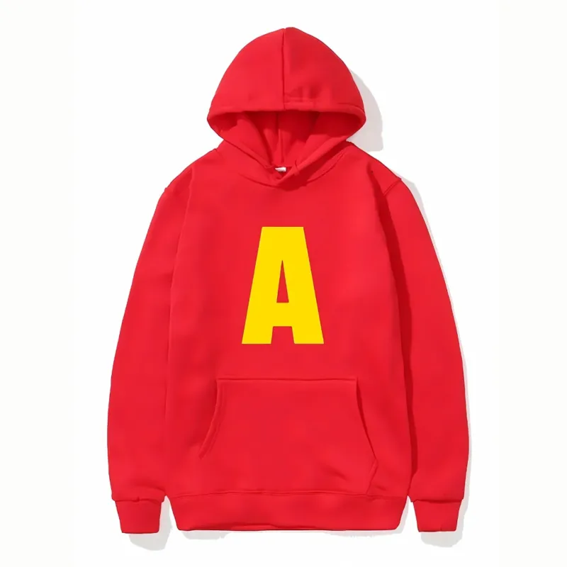 Unisex Letter Print Hoodie Bright Red Cotton Fleece - Product showcase