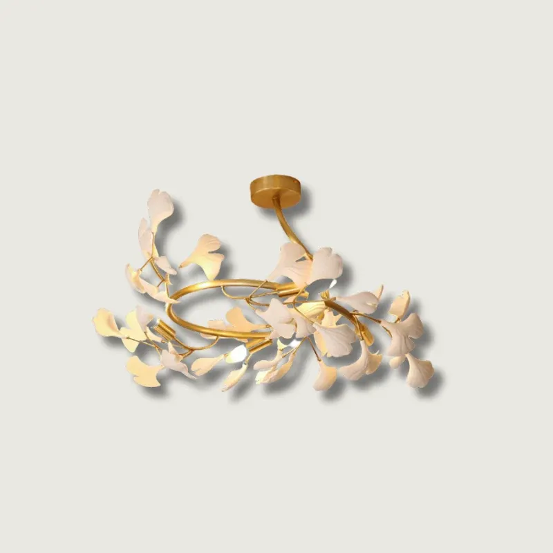 Ginkgo Leaf Ceiling Light Gold Frame Ceramic Leaf Design - Product showcase