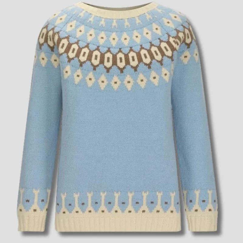Nordic Wool Sweater Fair Isle Pattern In Sky Blue - Product showcase