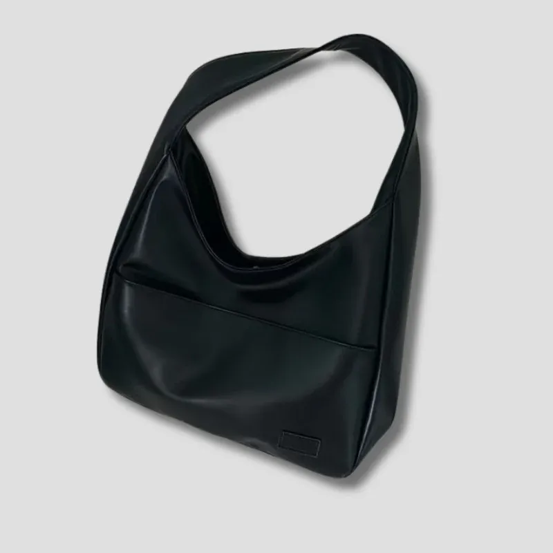 Premium Leather Hobo Bag Classic Black Minimalist Design - Product showcase
