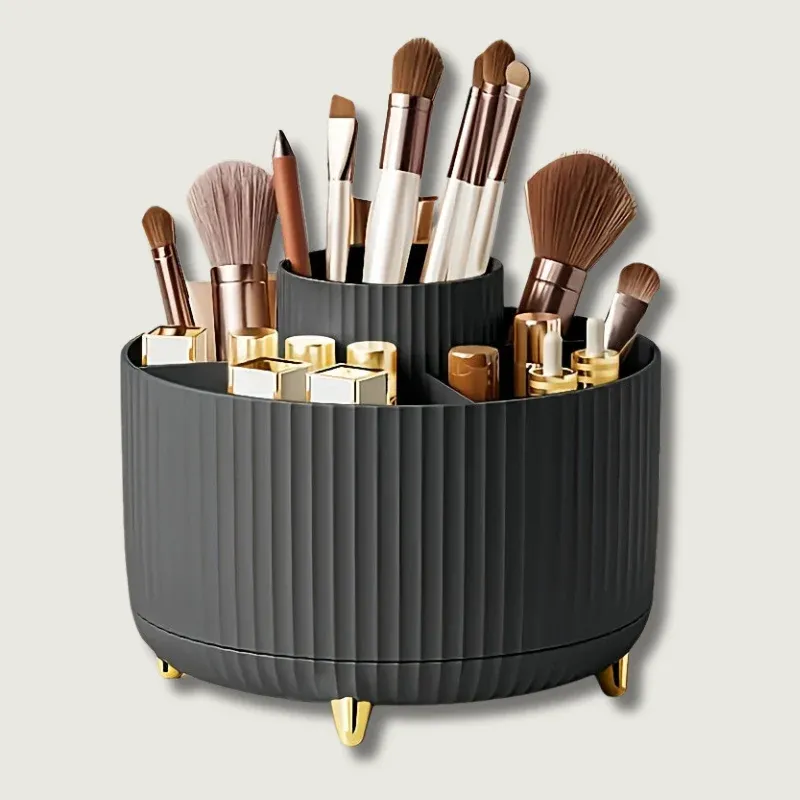 Modern Makeup Storage Rotating Cosmetic Organizer with Gold Accents - Product showcase